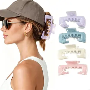 4Pack Hat-Friendly Claw Clips for Baseball Caps, Fruit Color Square Style, Secure Hold Jaw Design, Cap Hairstyles for Women, Thick and Thin Hair, Daily Wear Travel
