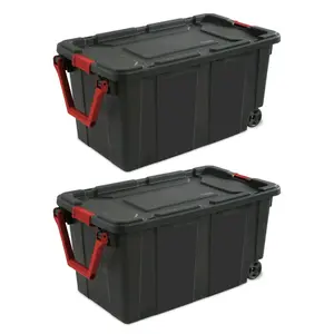 40 Gallon Wheeled Industrial Tote Stackable Storage Bin with Latch Lid Plastic Container with Heavy Duty Latches 2-Pack