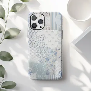 Coquette Blue Patchwork Phone Case: Seashell Floral Cottagecore For Samsung S25 S24 Ultra & iPhone 17 16 15 14 13 12 11 Pro Max Plus Air Shockproof Cellphone Protection Smartphone Casing Screen Protector Cover