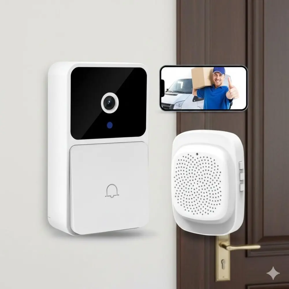 Wireless Video Doorbell Camera with Night Vision, WiFi Home Security System, Two-Way Audio, Two Way Intercom, Cloud Storage, Motion Detection Alerts, Remote Viewing via Smartphone for Front Door Monitoring.
