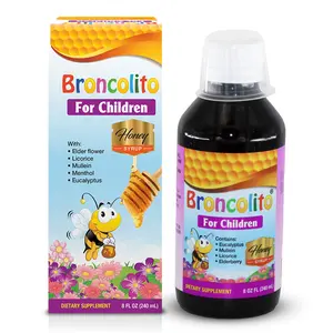 BRONCOLITO Honey Syrup for Children, 8 Fl Oz - Dietary Supplement with Elder Flower, Licorice, Mullein & Eucalyptus - Natural Herbal Formula with Sweet Honey Taste