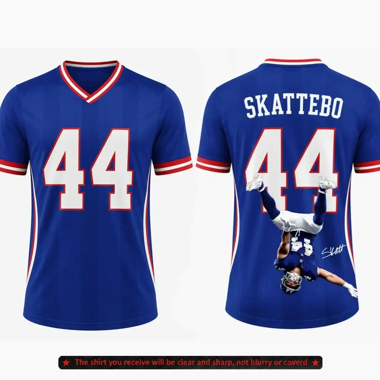 Cam Skattebo 44 Inspired Jersey, Premium 3D Football Shirt, Breathable Unisex Sports Jersey, Big Blue Fan Gift DFZ
