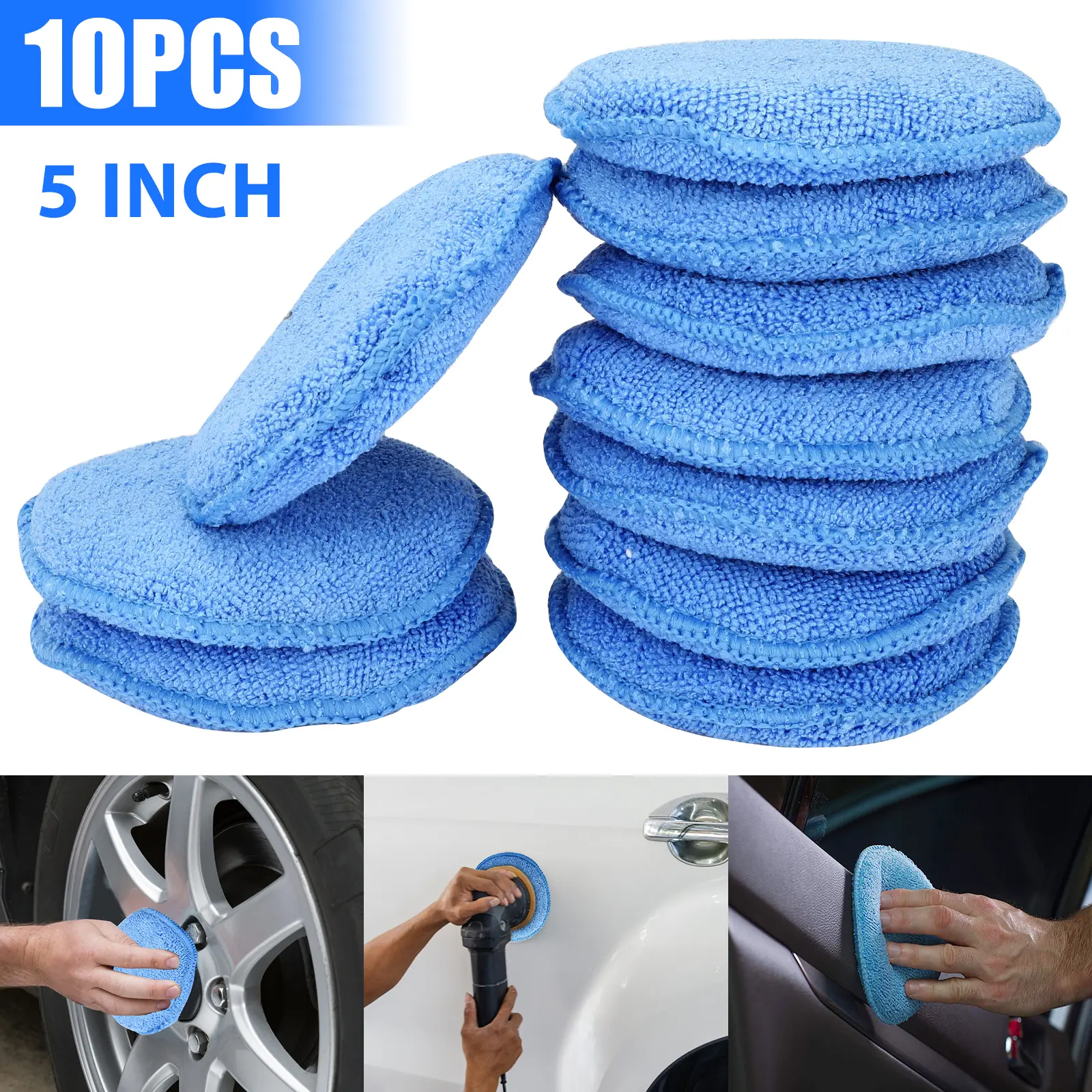 NSI 10Pcs 5" Cushioned Microfiber Foam Wax Applicator Round Pads - Ultra-Soft Gentle Touch Car Care Products for Auto Vehicles Cleaning, Waxing, Polishing Tools