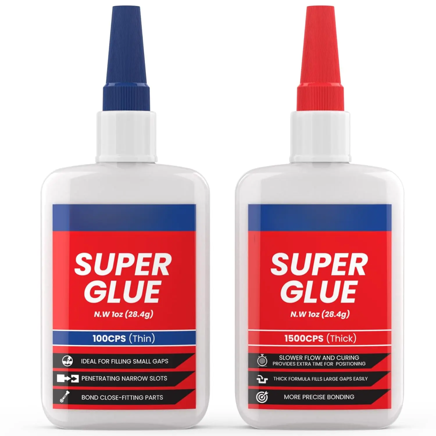 57 Grams (2 oz) 100/1500 CPS (Thin/Thick) Super Glue All Purpose with Anti Clog Cap. Ca Glue - Adhesive SuperGlue. Cyanoacrylate Glue for Hard Plastics, DIY Craft, Metal 1 Oz Each