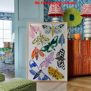 1pc, wall art, vintage poster, colorful moth print, butterfly floral print, pink blue butterfly Minimalist Design bohemian painting, bedroom decor, living room decor aesthetic, room decor, housewarming gift, modern home decor, unframed