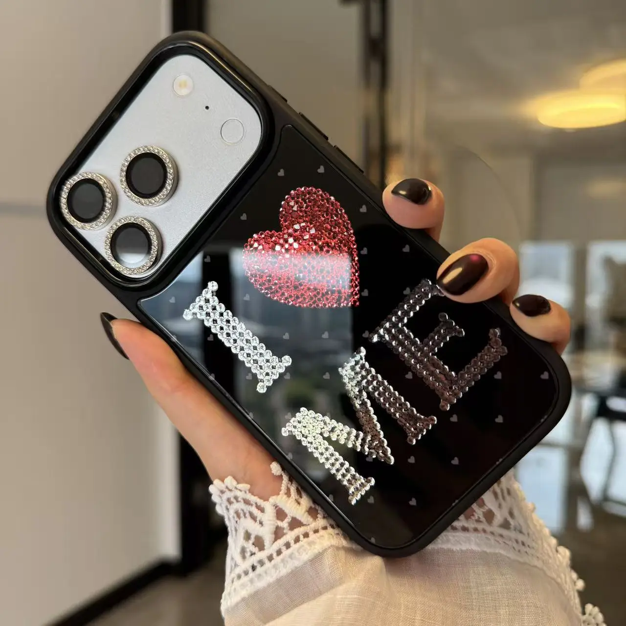 Labzone for iPhone 17 16 15 14 13 Pro Max Magnetic Phone case Heart Tempered Glass Protective Independent Buttons Cover for Apple Phones , 15 Plus Black Case High Quality [Applicable to Magsafe] Glittery For girl Women