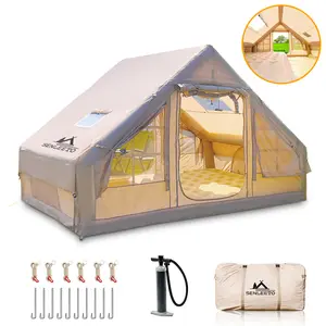SENLEETO 4-6P Inflatable Camping Tent – 68 sq ft, Quick Setup Air Tent with Pump, Waterproof 4-Season Shelter