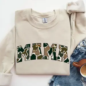 MAMA Camo Old School Bottomland Pattern Crewneck Sweatshirt, Hunting Mama, Hunting Season Unisex Shirt