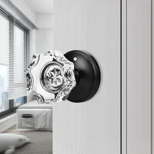Octagon Crystal Door Knobs with Black Rosette Passage/Privacy Door Knob Set