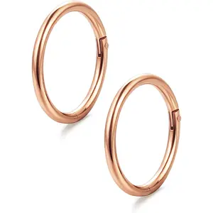 THUNARAZ 2 Pcs Rose Golden Black Stainless Steel Nose Rings Hoops for Women Men Classic Piercing Hoops Simple Septum Clicker Rings Earrings for Daily Wear Hinged Seamless Jewelry Set