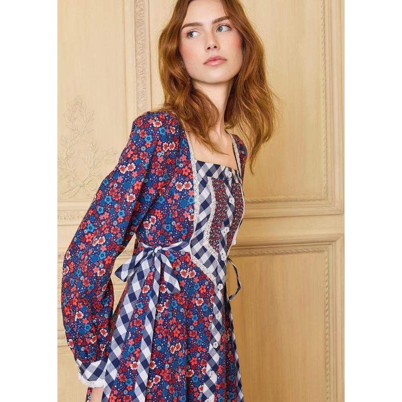 GUNNE SAX for ModCloth Veronica Midi Dress 100% Cotton Floral Print Long Sleeve Button Front (XS-4X)