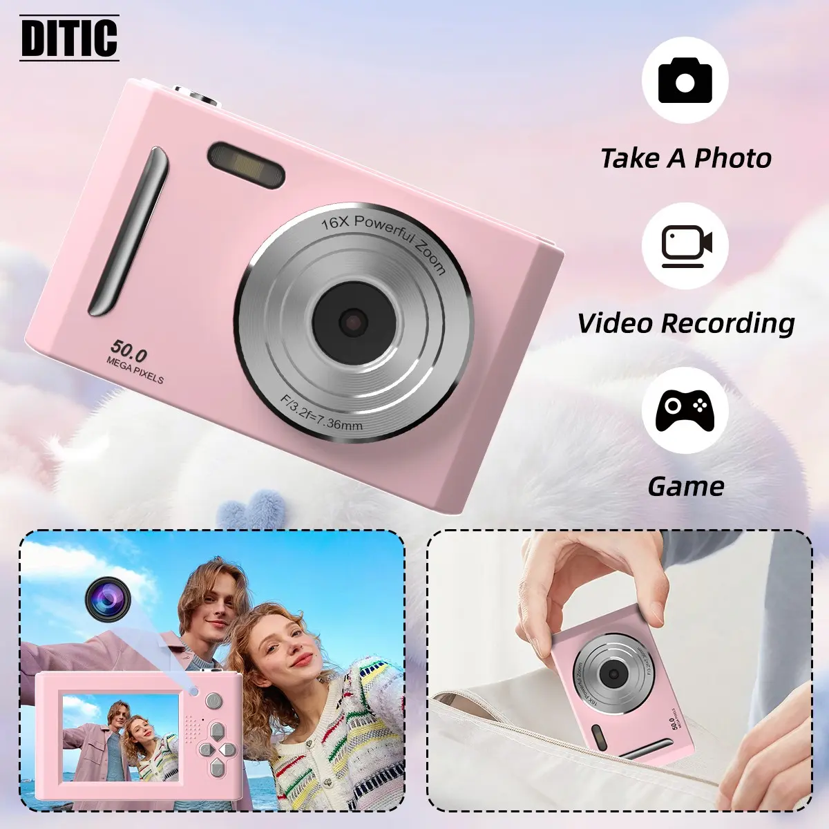 Multifunctional Digital Camera, 2.4 Inch Mini Camera, 1080P Auto Digital Camera, HD Video Recording, 8x Digital Zoom, USB Charging, Portable Travel Camera, Pocket Vlogging Camera, Rechargeable Vlog Camera, Gift
