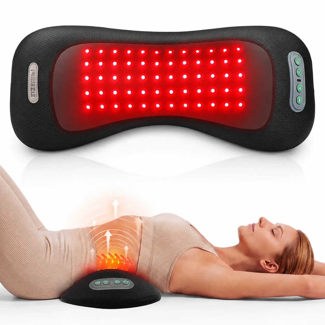 FliKEZE 4-in-1 Cordless Lumbar Massager Pillow - Portable Heatable Body Care Machine with Red & Near-Infrared Light Therapy, Dynamic Airbag Traction, Lithium Ion Batteries for Home & Office Lower Back Pain Relief, Summer Beauty Gift Ideas