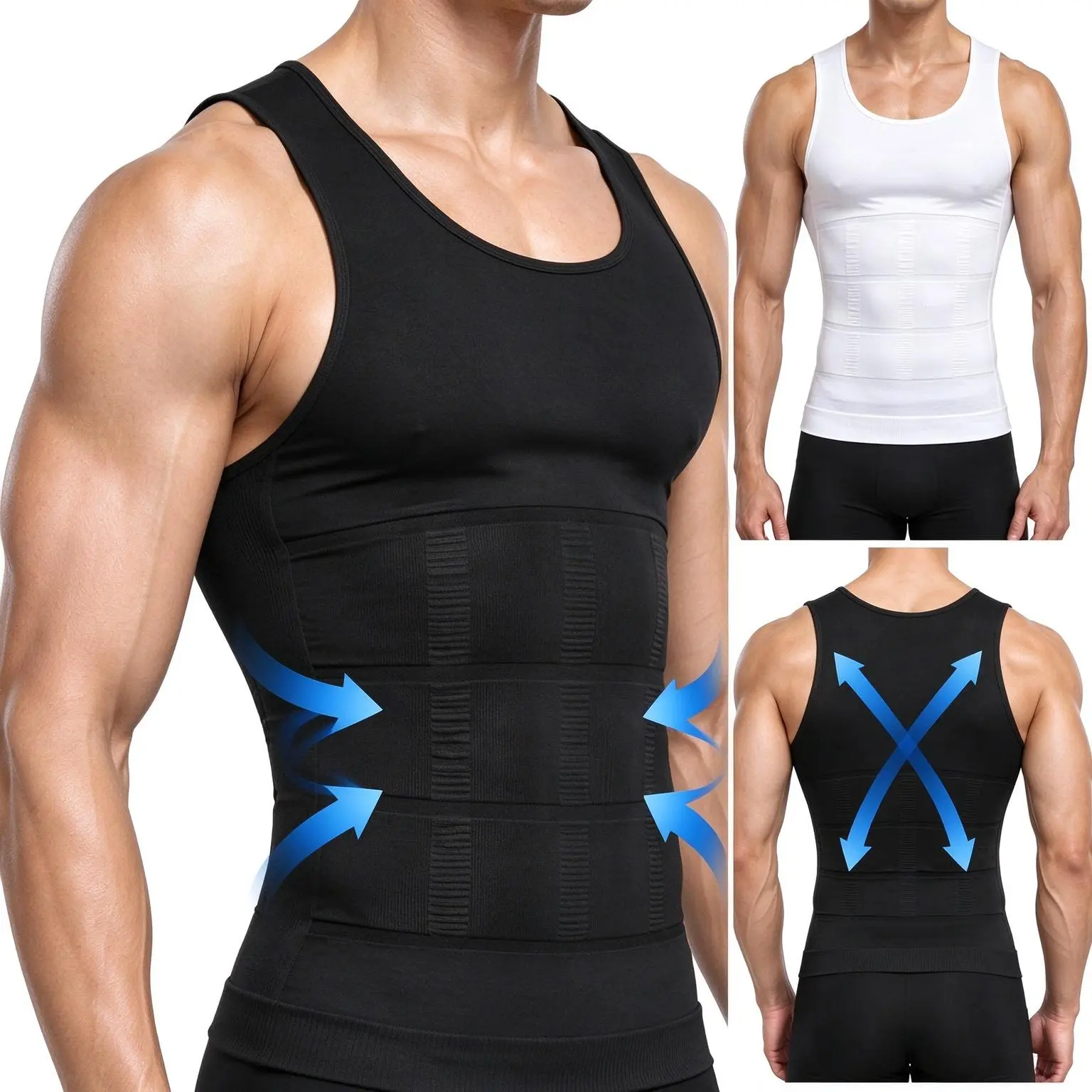 Men's Compression Shapewear Tank Top, Tummy Control Slimming Undershirt, Targeted Abdomen Support, Breathable Sleeveless Body Shaper Vest, Trim Waist & Torso for Office, Workout and Daily Wear