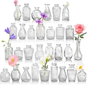 Der Rose 30 Pack Glass Bud Vase Set for Flowers Clear Bud Vase in Bulk Glass Vase for Centerpieces for Rustic Wedding Decorations Floral Arrangements Home Table Decor