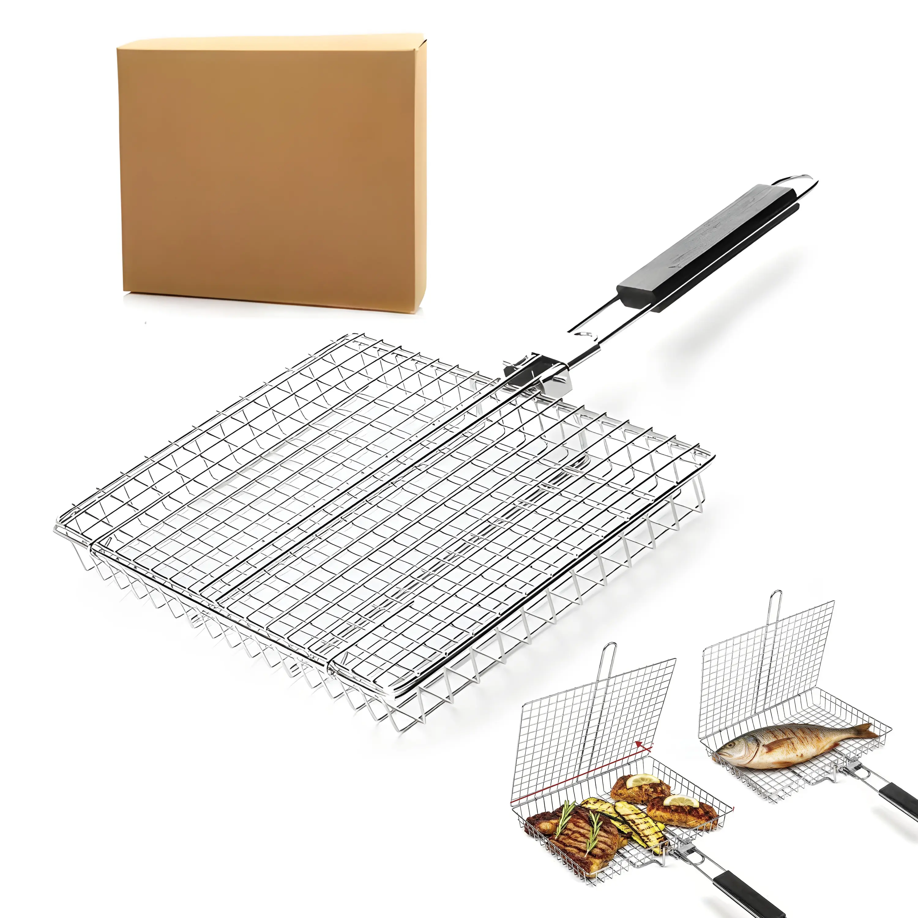 TGpao Sturdy Stainless Steel Foldable Square BBQ Grill Basket - Rust-Resistant Electroplated Iron Wire Tool for Fish, Vegetables, Meat Skewers; Camping, Picnic Outdoor Cooking, Utensils, Folding Collapsing Portable Barbecues, Collapsible Portable Barbecue