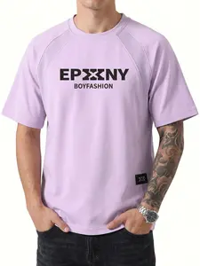 Men's Oversize New T-Shirt, 3D Letter Print, Mesh Breathable, Patchwork Design, Casual Sport Short Sleeve, Ideal for Daily Wear and Outdoor Activities