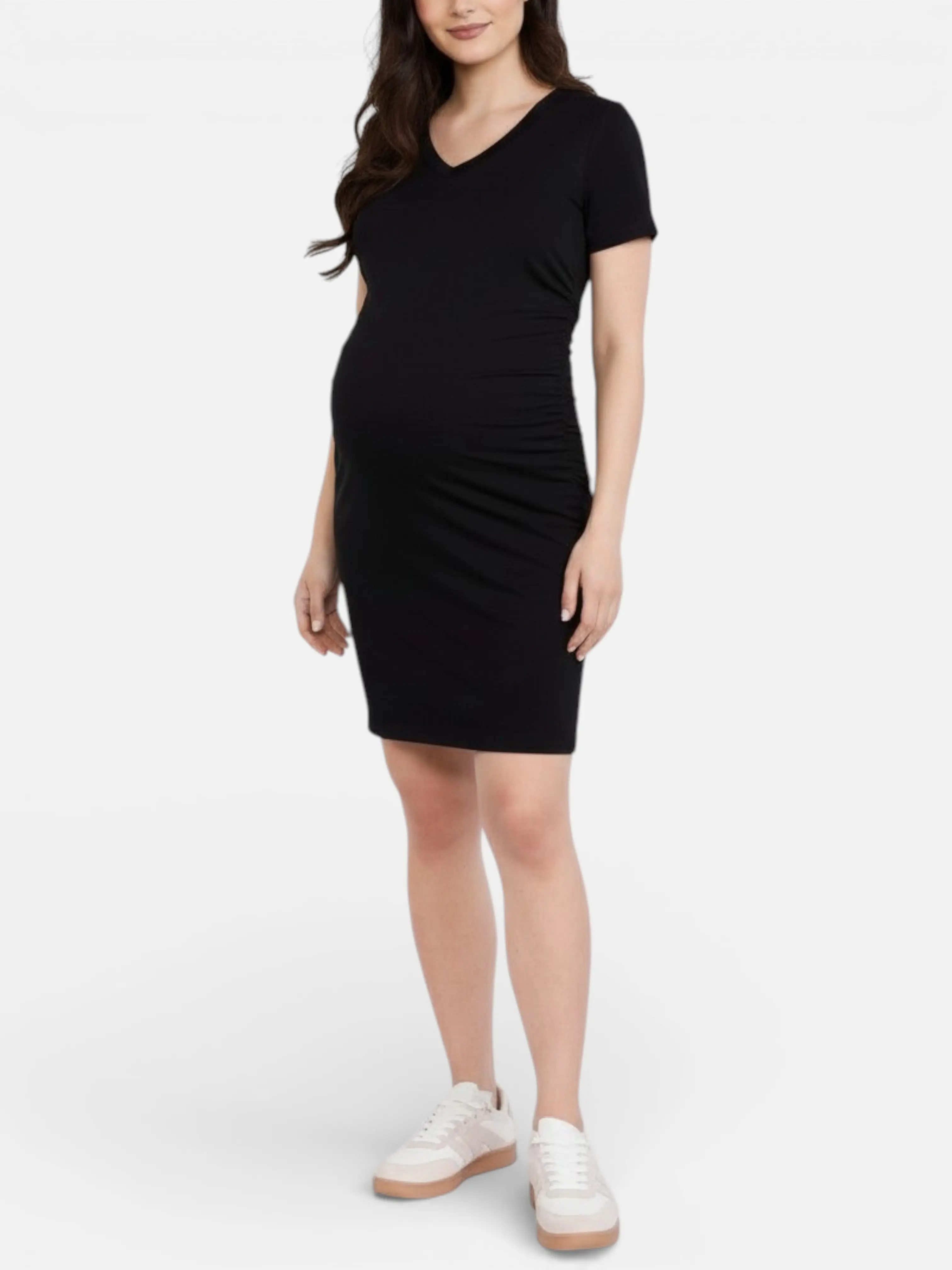 Motherhood Maternity Women's V-neck Short Sleeve Side Ruched Bodycon Maternity Mini Dress - Pregnancy Dress Motherhood Maternity Women's V-neck Short Sleeve Side Ruched Bodycon Maternity Mini Dress - Pregnancy Dress