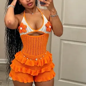 Knitted beachwear romper