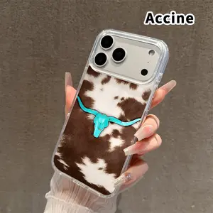 Magnetic Case for iPhone 16 Pro Max Plus 15 14 13 12 11 E Cowhide Turquoise Skull  Pattern Acrylic Back Silicone Edges Waterproof Mobile Phone Cover