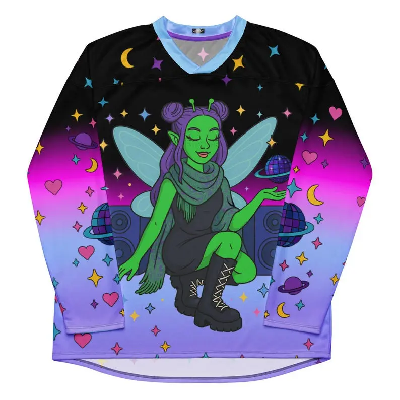 Techno Rave Hockey Jersey - Vaporwave Y2K Clubwear, Long Sleeve Rave Top, Psychedelic Festival Outfit