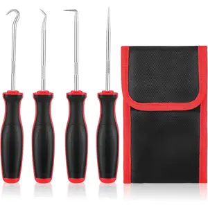 4- Precision Hook and Pick Set with Pouch, Mini Pick Tool Set for Automotive Mechanic, O-Ring , Oil Seal, Gasket Remover, Hose Puller Hooks