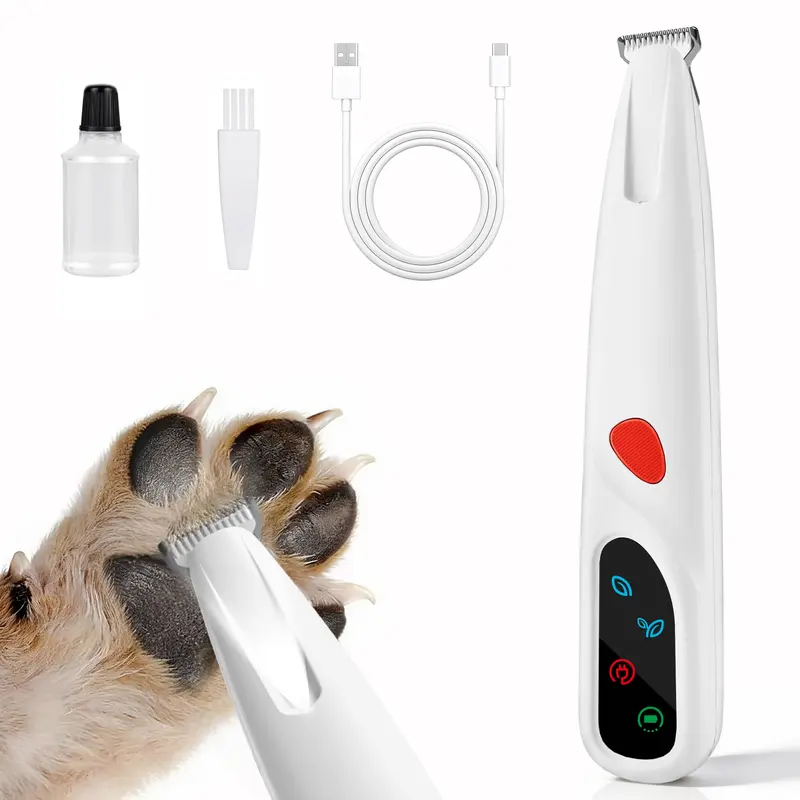 Potaroma Pet Grooming Trimmer - Electric Compact 2-Speed Coat Trim Tool for Dogs, 18mm Ceramic Blade, LED Light, Low Vibration, Low Noise, Safe Shaving, Rinse-Clean Body, USB Rechargeable, Lightweight Stainless Steel, Cleaning Brush (Paw/Eye/Ear Use)