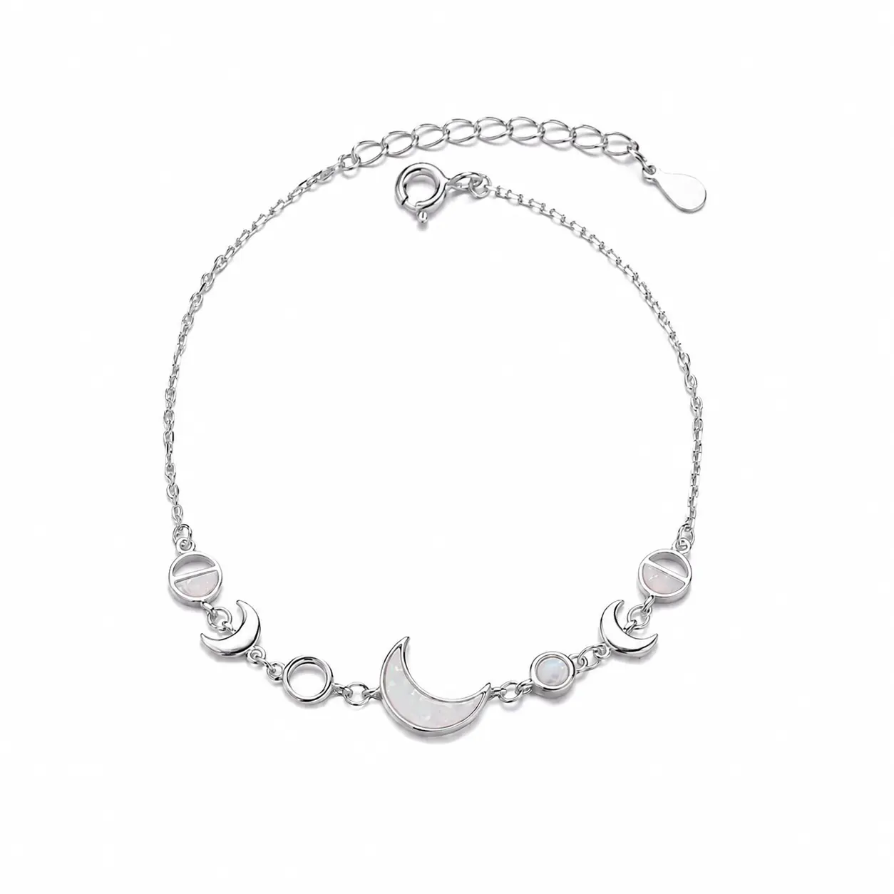 Moon Phase Bracelet for Women, Opal Beaded Bracelet, Adjustable Moonstone Jewelry, Celestial Charm Bracelet, Birthday Gift for Her