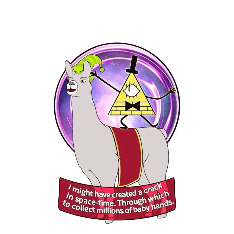Llamas in Hats Bill Cypher Crossover Meme 2.5 Inch Keychain with Space-Time Quote Design