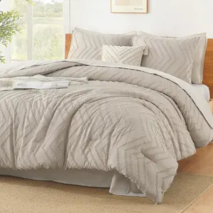 Beige Queen Size Comforter Set with Sheets - 7 Pieces Bed in a Bag Queen Boho Tufted Complete Bedding Sets with Comforter, Sheets, Pillowcases & Shams