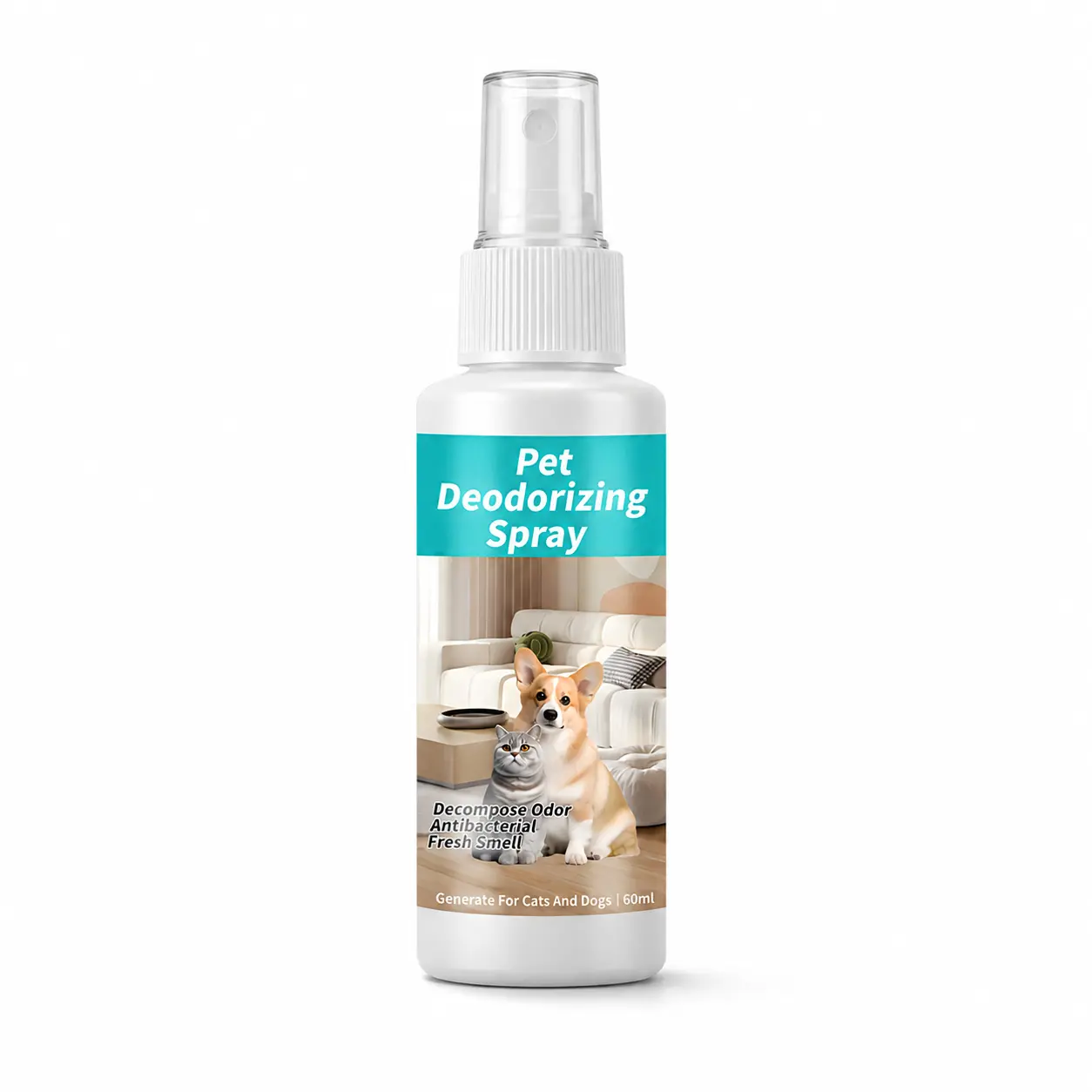 Pet Deodorizing Spray for Dogs & Cats, 60ml Pet Odor Freshener Spray for Pet Beds, Sofas, Rugs, Rooms, Car Interiors, Travel Bags, Home Pet Area Cleaning Routine, Compact Dog Cat Odor Control Spray for Everyday Use