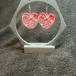 Heart Swirl Earrings - Red Heart Design with Swirl Pattern, Ideal for Women