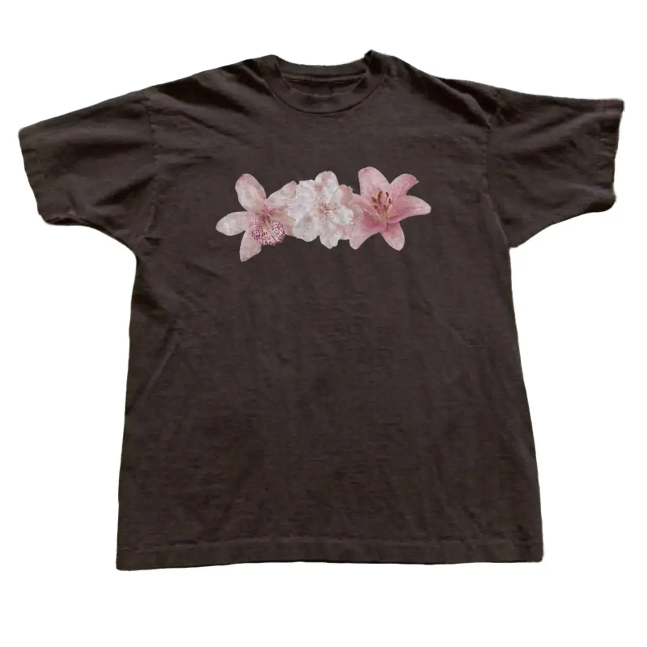 Men's and Women's T-shirt, Pink Lilies Floral Vintage Graphic Tee, Flora Tee, Unisex T-shirt, Gift T-shirt, Y2k Unisex Graphic Tees Gothic Grunge Emo Scene Amity Affliction Style Clothes Menswear Womenswear Streetwear