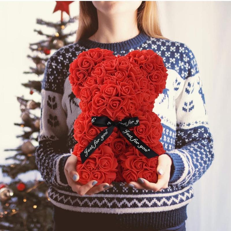 Moxie Dawn Rose Bear - Rose Teddy Bear 10 inch Teddy Flower Bear - Over 200 Dozen Artificial Flowers Mother’s Day, Anniversary, Birthday & Bridal Showers Decor Decorative