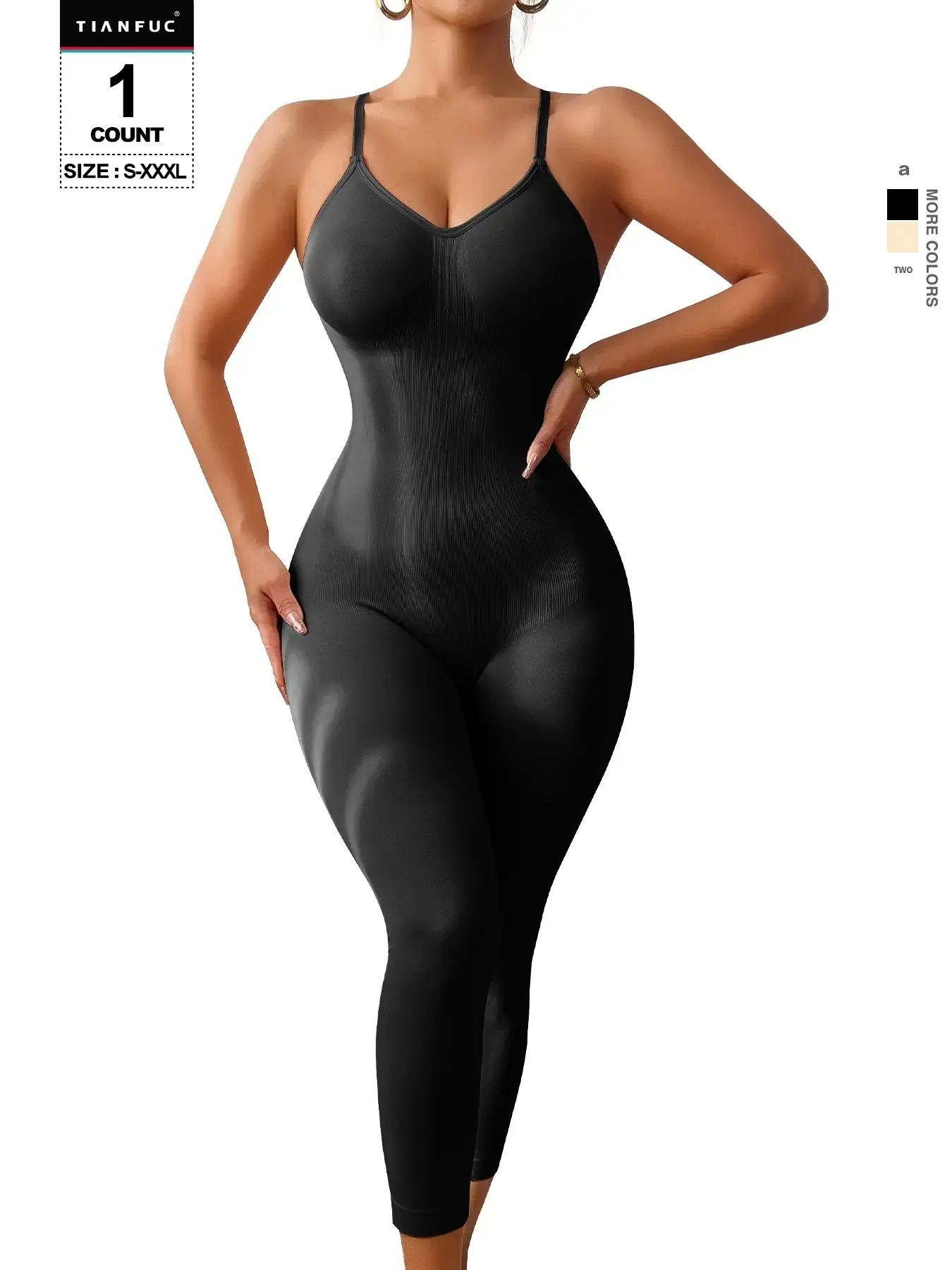 Women's Plain Spaghetti Strap Slimming Shaping Compression Bodysuit Shapewear, Long Pants Style, Abdominal Control, Casual All-Season Wear, Moderate Fabric Thickness, Underwear