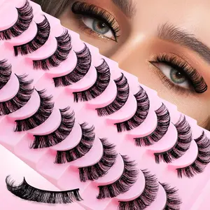 10 Pairs DD Curl Russian Strip False Eyelashes, Voluminous Dense Look, Dramatic Messy Style Fake Fur Lashes, Makeup Enhancement