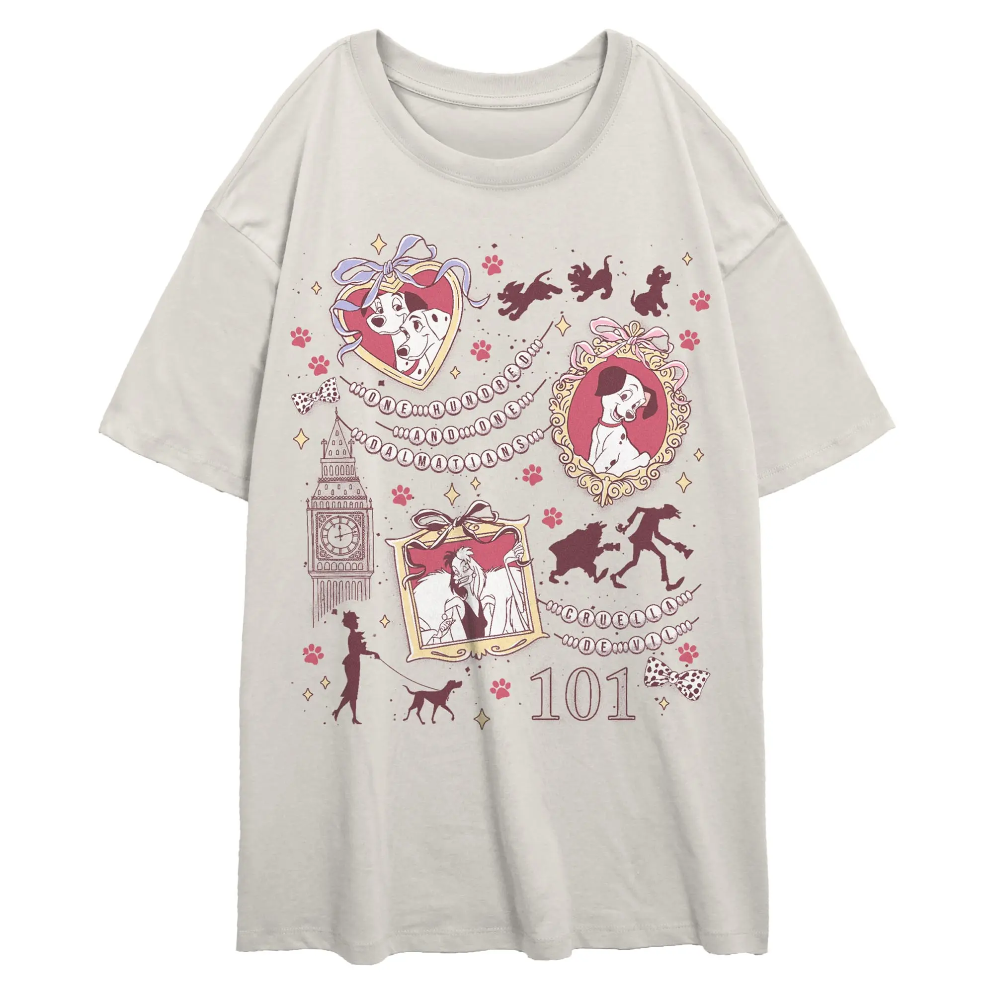 Juniors Womens One Hundred and One Dalmatians Main Characters Love Portraits T Shirt