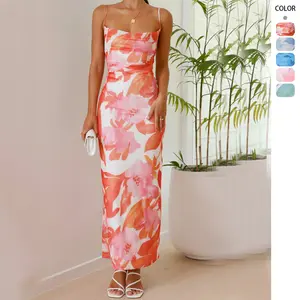 Women's All Over Print RuchedBackless Split Thigh Bodycon TubeDress, Women's Clothing, SundressMaxi Dress, Elegant SleevelessLong Cown for Summer, Capri SunDress, Ladies Clothes for BeachHoliday Valentine's Day, gift Casual Floral Womenswear Gamis