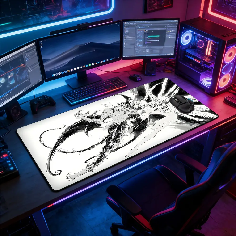 1pc Demon Angel Twin Art Large Gaming Mouse Pad, Manga Ink Fantasy Extended Desk Mat,Office Desk Accessories Non-Slip Stitched Edge Computer Mat ,Rubber Base Laptop Keyboard Pad for Home Office & Gamer,Durable and Spill-Resistant,Ideal Gift For Friend