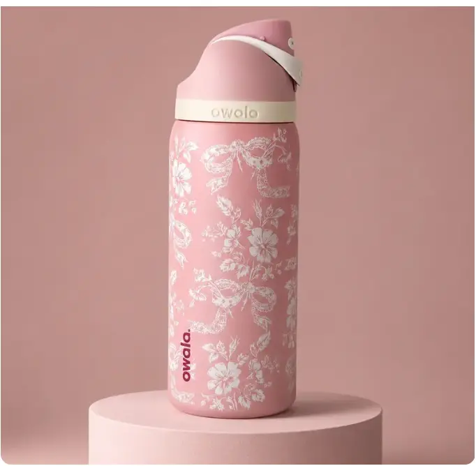 Owala Freesip Vacuum Insulated Cup, 24/32oz Girl Pink Ribbon Toile UO Exclusive Drinkware Gift Bottle