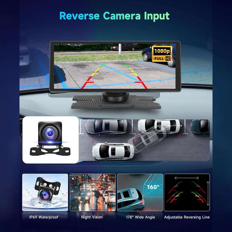 2025 10.3-inch Portable Carplay Screen for Car Compatible with Apple CarPlay and Android Auto,Wireless Car Play Unit with GPS Navigation,Bluetooth,Mirror Link, Rear Cam Touch Screen for All Vehicles