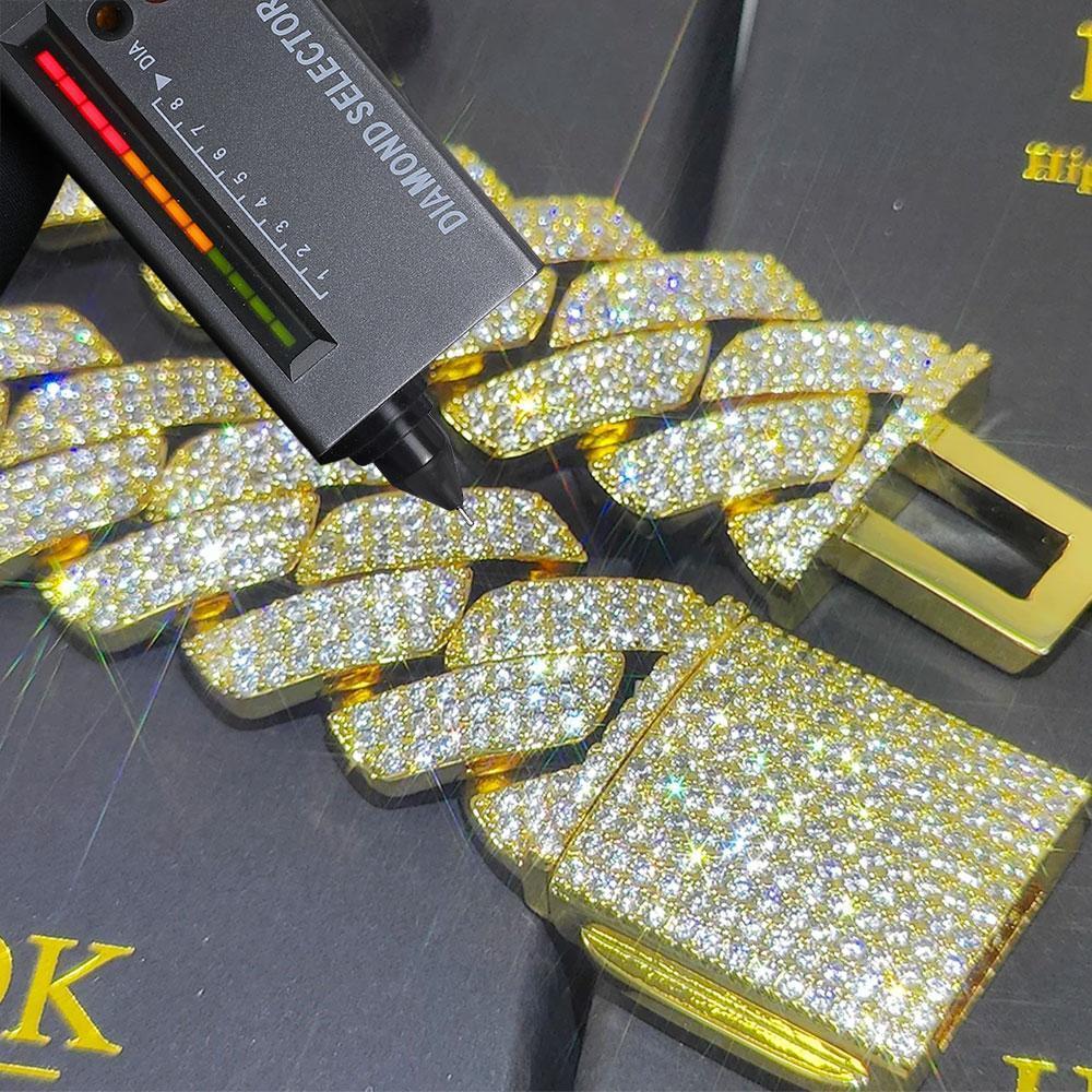 Thick 20-25mm Silver Three Rows Prong Setting Cuban Link Iced Out Hip Hop White Moissanite Chain Jewelry Women Men Gifts