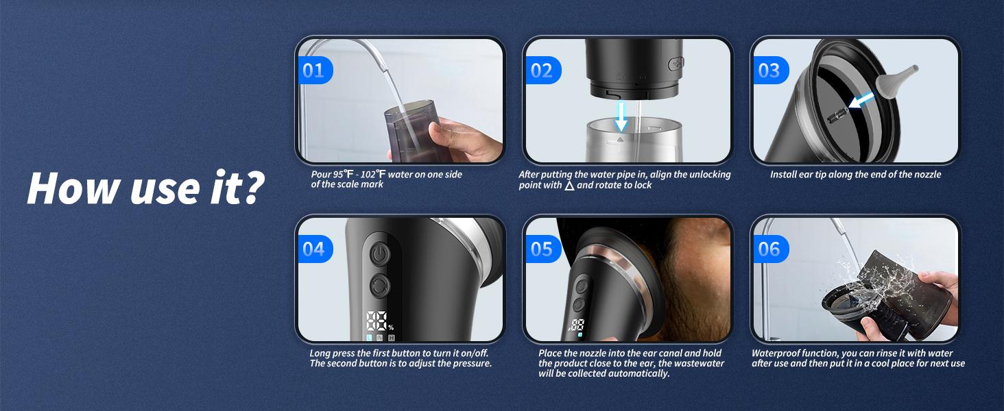 [NEW] Electric Ear Wax Removal System Pro - 3-Speed Hydraulic Ear Cleaner Kit with Water Temp Sensor & Visual Waste Tank | Rechargeable USB, Dry/ Dirty Storage, Nozzle Belt, Medical-Grade Home Care