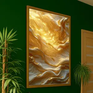 [sale off up to 40%] [Frame Canvas] Golden Flow Abstract Canvas Wall Art, Shimmering Fluid Canvas, Luxury Gold and White Decor, Modern Home Decoration, Sparkling Light Design