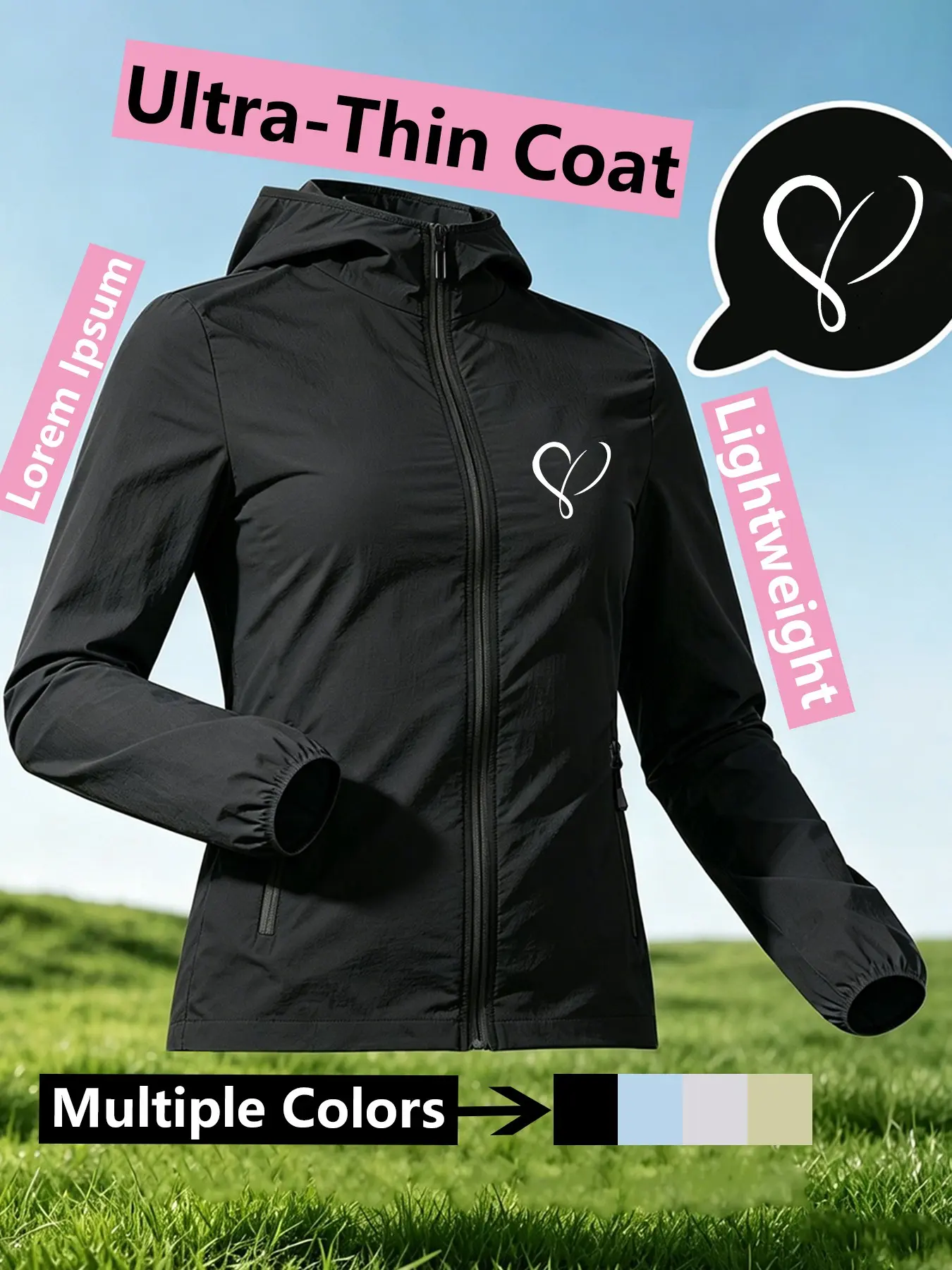 Women's Ultra-Thin Hooded Coat Cute Line Heart Print Lightweight Sun Protection Jacket Multiple Colors Casual Outing Daily Wear Skin-friendly Breathable Machine Washable Plus Size Casual Streetwear For Women