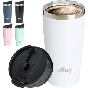 Insulated Travel Coffee Mug, Stainless Steel Double Wall Tumbler for Hot Drinks, Reusable Drinking Cup, Flip Top Lids, Dent and RustResistant Iced Tea to Go Mugs, 20oz White