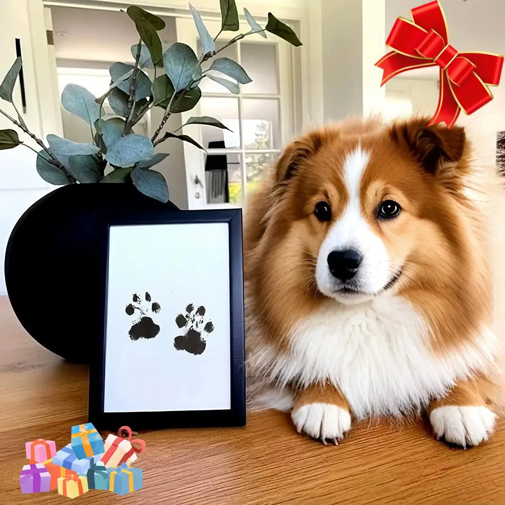 Easy-Clean Pet Paw Print Photo Frame Kit, 2 Counts No-Mess Ink Pad Set for Dogs, S/M Size
