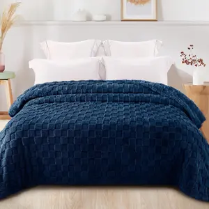 Fleece Throw Blanket for Couch Bed, Super Soft and Warm Lightweight Checkered Pattern Blankets for All Seasons, 50x60 Inches 90x104inch, Navy Blue
