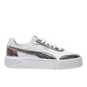 PUMA Womens Carina Mia Metallic Lace Up Sneakers Shoes Casual - Silver, White