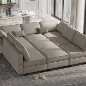 Belffin Modular Sectional Sofa with Ottomans Velvet Reversible Sleeper Grey